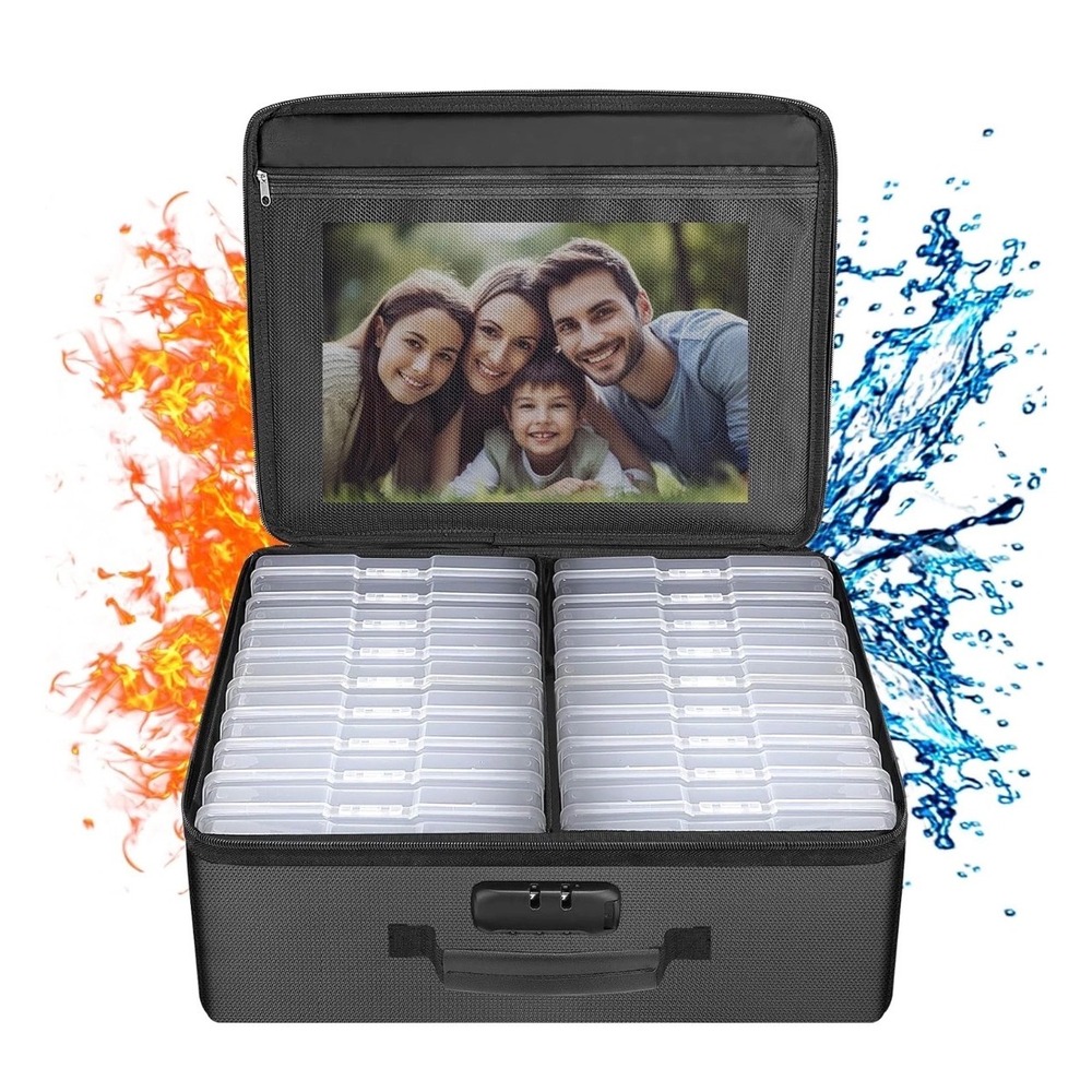 ENGPOW Fireproof Photo Storage Box  18 Cases 4x6‎ Lockable Water Resistant Bag